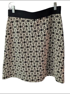 Black & White Geometric Pattern Textured A-Line Skirt Bohemian Deco